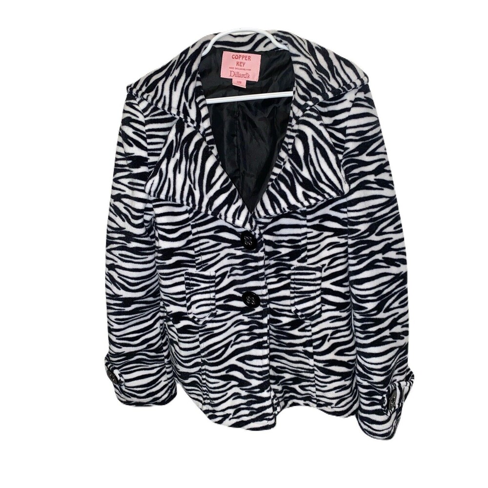 Girls 7/8 Copper Key Dillards Zebra Print Pea Coat Excellent Condition